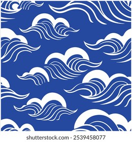 Mergulhe em estilo com este padrão de ondas oceânicas sem costura desenhadas à mão, perfeito para designs de praia, tecido, papel de parede e arte digital, trazendo a tranquilidade do mar para qualquer projeto.