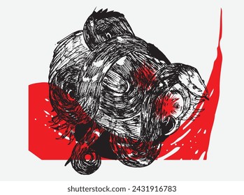 Dive into the symbolism of the circle of life in our hand-drawn illustration. The ular's coils forming a protective circle around the chicken convey the interconnectedness of all living beings, captur