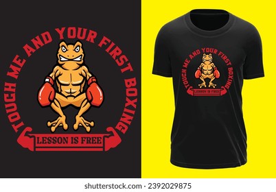 Dive into whimsy with our 'Frog Boxing' animal illustration design. Playful amphibians showcase agility and charm, adding a knockout touch to your style!
