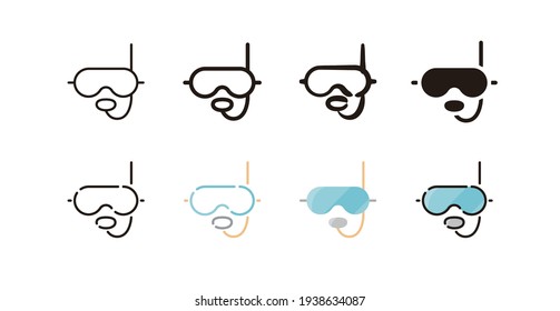 Juego de iconos de máscara de buceo (8 conjuntos de iconos vectoriales de estilo diferentes)