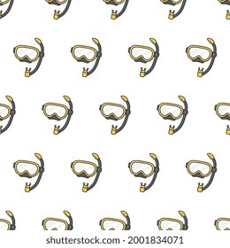 Dive Mask Seamless Pattern On A White Background. Diving Equipment Theme Vector Illustration