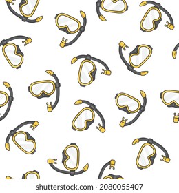 Dive Mask Seamless Pattern On A White Background. Diving Equipment Theme Illustration