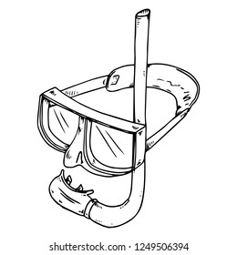 Dive mask and snorkel for professionals. Vector illustration. Hand drawn dive mask and snorkel for diving.