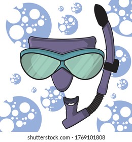 Dive mask and snorkel for professionals. Vector illustration