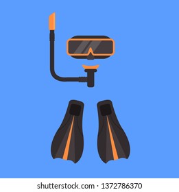 Dive mask and snorkel. Vector flat cartoon graphic design illustration
