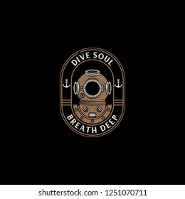 Dive Soul Breath Deep classic vintage badge logo designs concept with distressed rustic effects in black backgrounds (editable text)