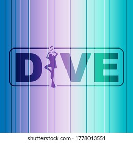 Dive word with silhouette of diver. The concept of sport diving.