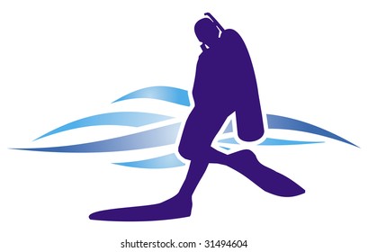 Diver abstract illustration with waves on the white background