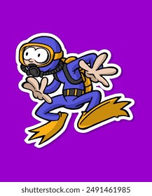 Diver Boy Cartoon Design Sticker