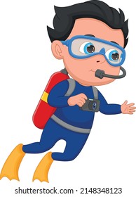 diver boy holding camera on white background