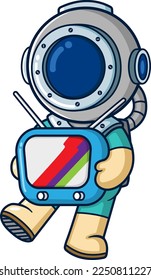 A diver carrying blue classic television of illustration