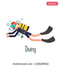 Diver color character. Flat vector illustration