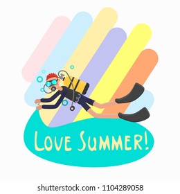 Diver color character. Flat vector illustration