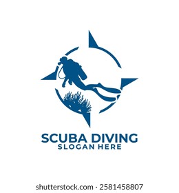 Diver with compass logo vector. Scuba Diving Logo Design Vector Template. Snorkeling logo design