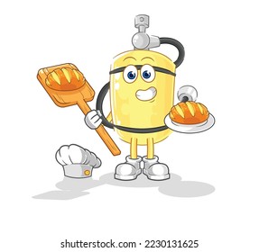 the diver cylinder baker with bread. cartoon mascot vector