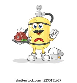 the diver cylinder chef with meat mascot. cartoon vector