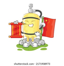 the diver cylinder chinese cartoon. cartoon mascot vector