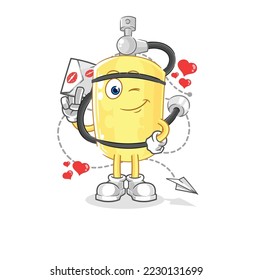 the diver cylinder hold love letter illustration. character vector