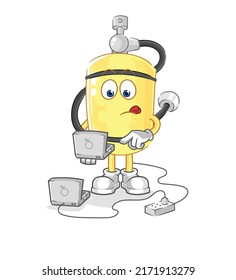 the diver cylinder with laptop mascot. cartoon vector