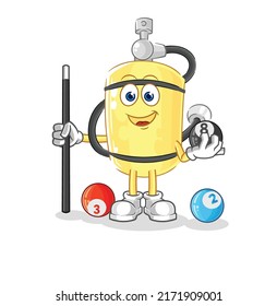 the diver cylinder plays billiard character. cartoon mascot vector