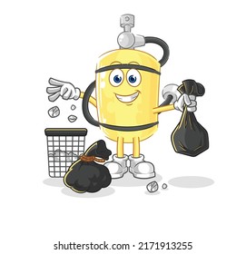 the diver cylinder Throw garbage mascot. cartoon vector
