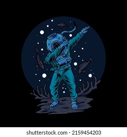 Diver with dabbing style illustration premium vector