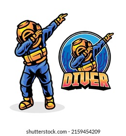 Diver with dabbing style illustration premium vector