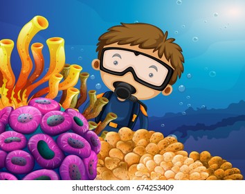 Diver diving under the ocean illustration