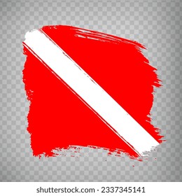 Diver Down Flag brush stroke background.  Scuba flag. Flag Diver Down on transparent backrgound for your web site design, logo, app, UI.  EPS10. Vintage Style 