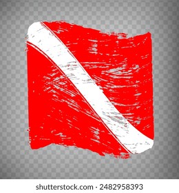 Diver Down Flag brush stroke background.  Scuba flag. Flag Diver Down on transparent backrgound for your web site design, logo, app, UI.  EPS10. Vintage Style 