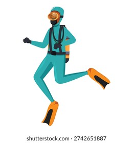 Diver exploring the underwater world, wearing a diving suit, oxygen tank, and fins