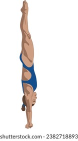 diver, female in straight diving position isolated on a white background