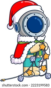 The diver is going to celebrate the christmas party by installing the light of illustration