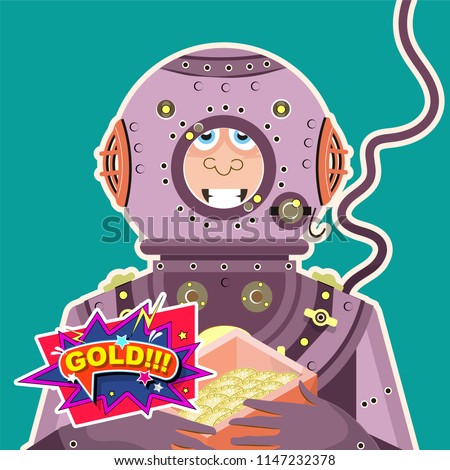 Diver Gold Coins Ocean Floor Vector Royalty Free Stock Image