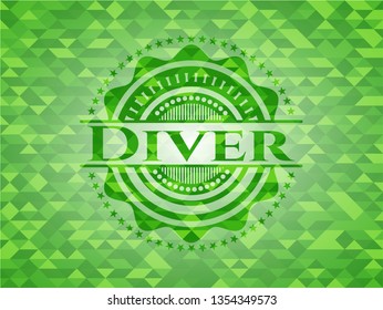 Diver green emblem with mosaic ecological style background