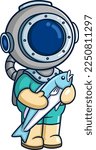The diver holding a big fish of illustration