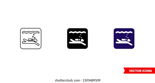 Diver icon of 3 types: color, black and white, outline. Isolated vector sign symbol.