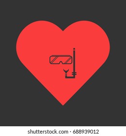 Diver icon flat. Simple pictogram on heart background. Vector illustration symbol