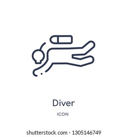 diver icon from people skills outline collection. Thin line diver icon isolated on white background.