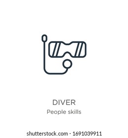 Diver icon. Thin linear diver outline icon isolated on white background from people skills collection. Line vector sign, symbol for web and mobile