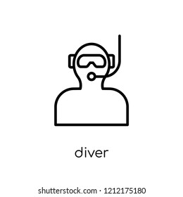 Diver icon. Trendy modern flat linear vector Diver icon on white background from thin line Nautical collection, editable outline stroke vector illustration