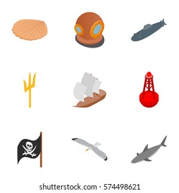 Diver icons set. Isometric 3d illustration of 9 diver vector icons for web