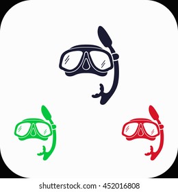 Diver Illustration set. Blue, green, red icon.