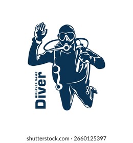 Vetor de design de logotipo de mergulhador. Ilustração de modelo de driver de silhueta