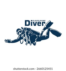 Vetor de design de logotipo de mergulhador. Ilustração de modelo de driver de silhueta