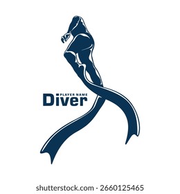 Vetor de design de logotipo de mergulhador. Ilustração de modelo de driver de silhueta