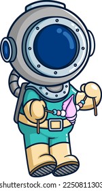 The diver making necklace from pearl of illustration