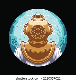 Diver mascot illustration premium vector The Concept of Isolated Technology. Flat Cartoon Style Suitable for Landing Web Pages, Banners, Flyers, Stickers, Cards