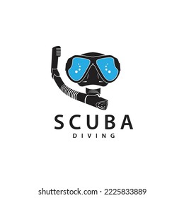 Diver mask and tube vector illustration. Scuba diving center text.