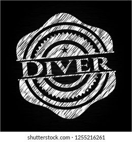 Diver on chalkboard